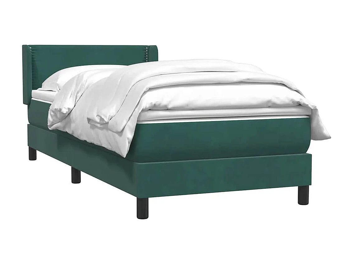 Cama com molas/colchão 100x210 cm veludo verde-escuro