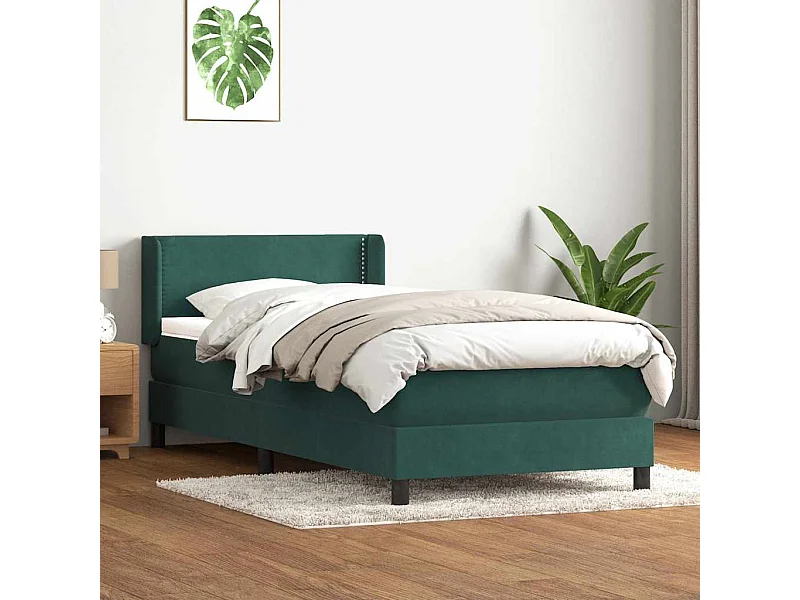 Cama com molas/colchão 100x210 cm veludo verde-escuro