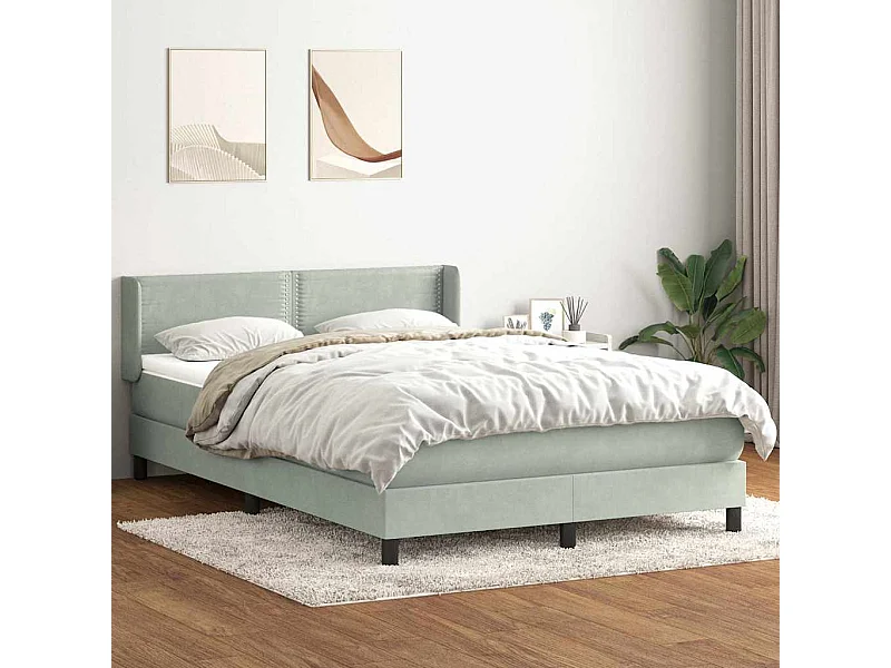 Sommier à lattes de lit et matelas gris clair 160x220cm velours