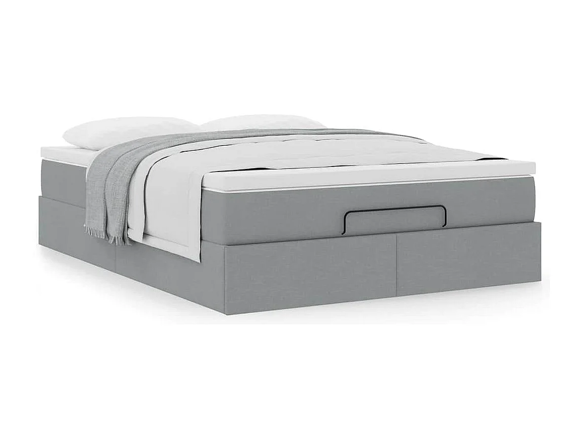 Cadre de lit ottoman et matelas gris clair 140x190 cm tissu