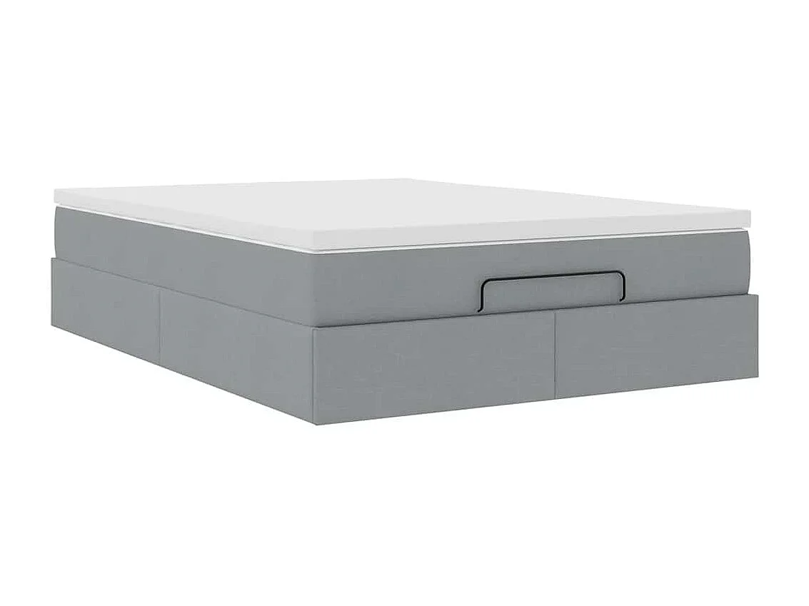 Cadre de lit ottoman et matelas gris clair 140x190 cm tissu