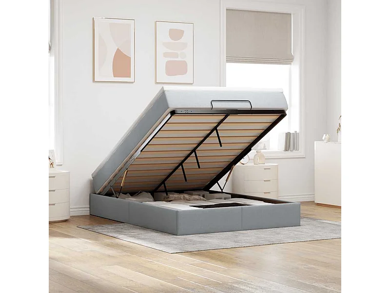 Estrutura de cama otomana com colchão 140x190 cm cinzento claro