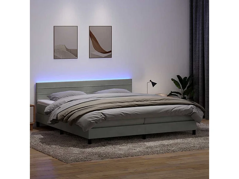 Cama com molas/colchão 180x220 cm veludo cinzento-claro