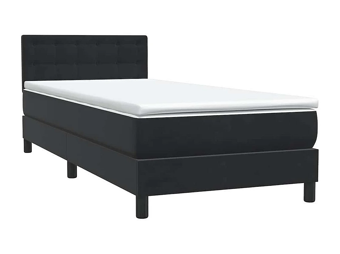 Cama box spring con colchón terciopelo negro 90x220 cm