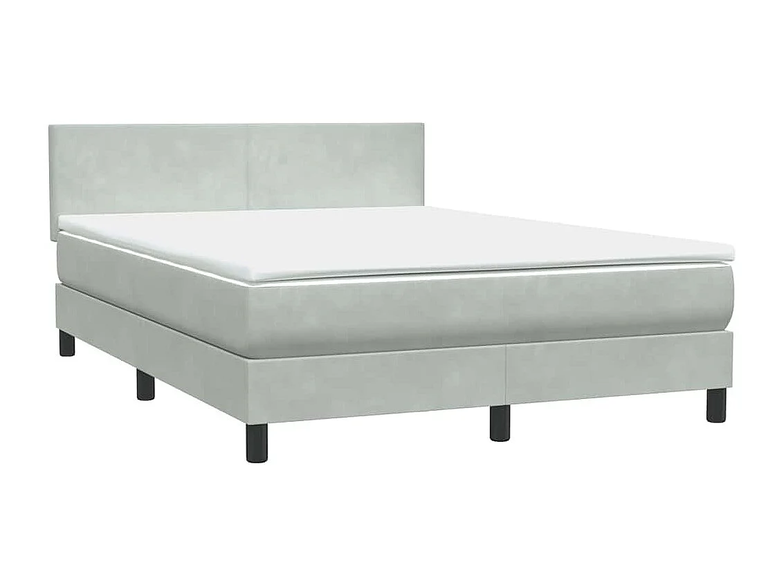 Cama box spring con colchón terciopelo gris claro 140x210 cm