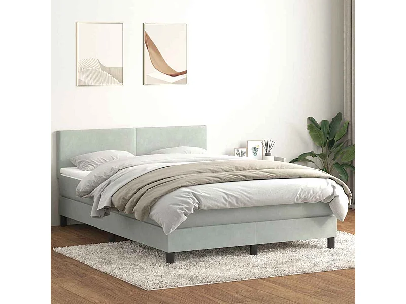Cama box spring con colchón terciopelo gris claro 140x210 cm