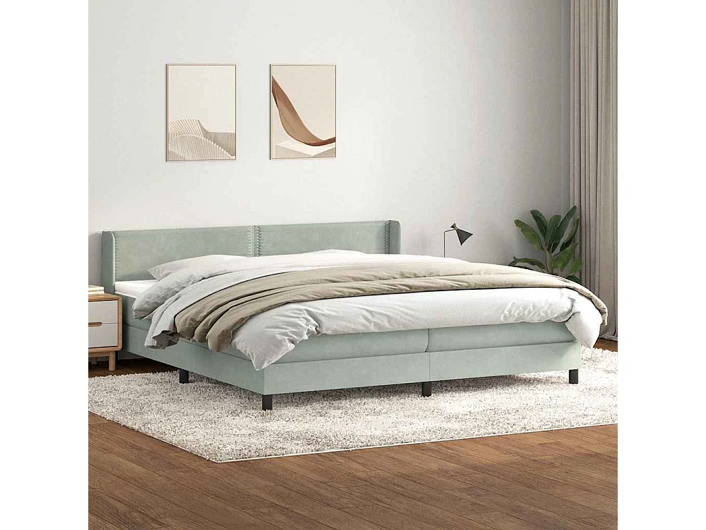 Cama box spring con colchón terciopelo gris claro 180x220 cm