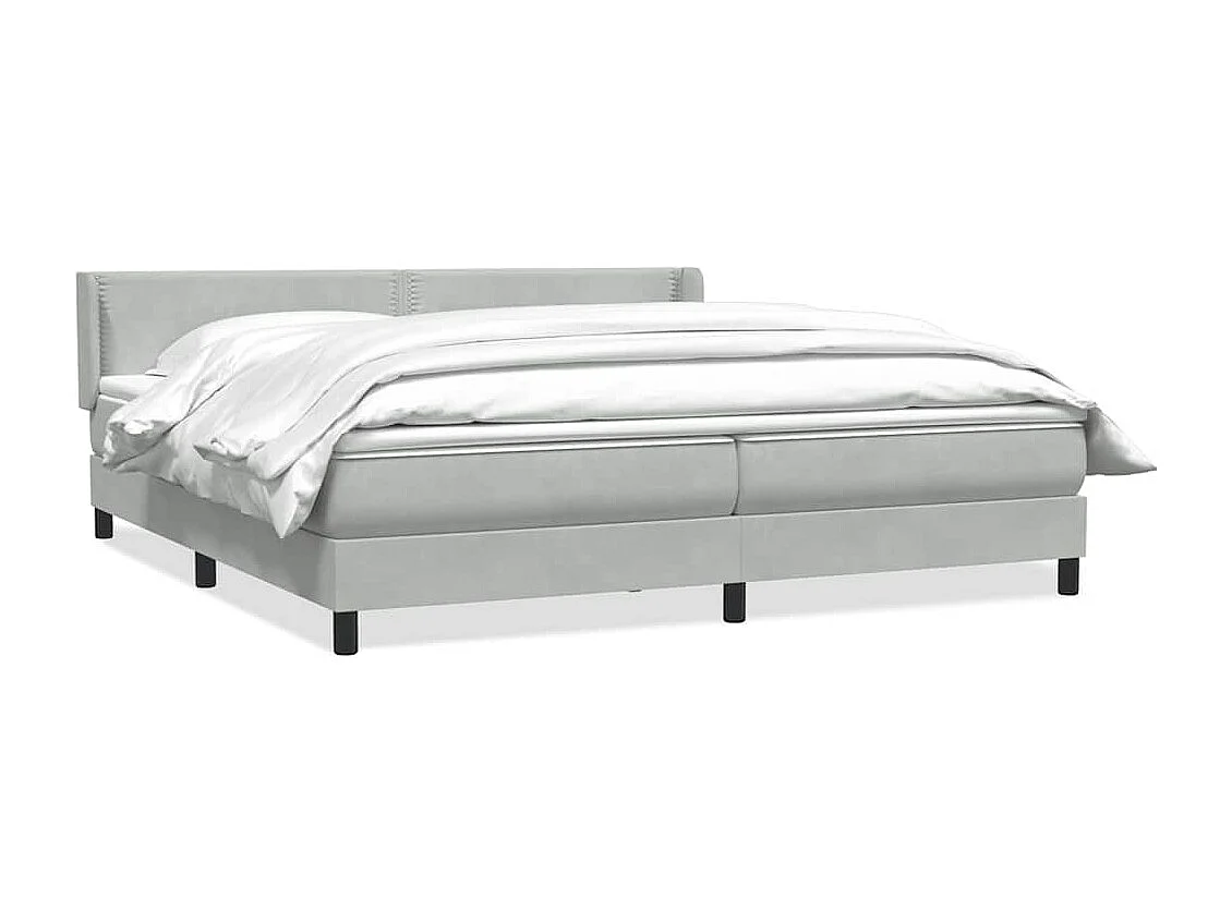 Cama box spring con colchón terciopelo gris claro 180x220 cm
