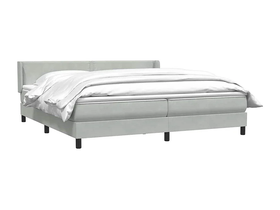 Cama box spring con colchón terciopelo gris claro 180x220 cm