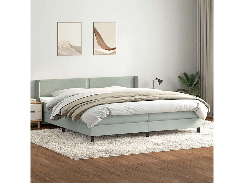 Cama box spring con colchón terciopelo gris claro 180x220 cm