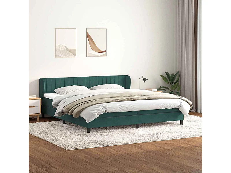 Cama box spring con colchones terciopelo verde oscuro 180x220cm