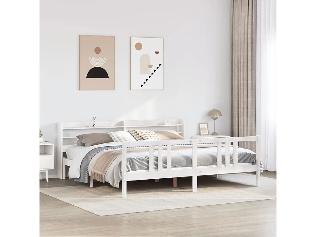 Cadre de lit avec tête de lit sans matelas blanc 200x200 cm