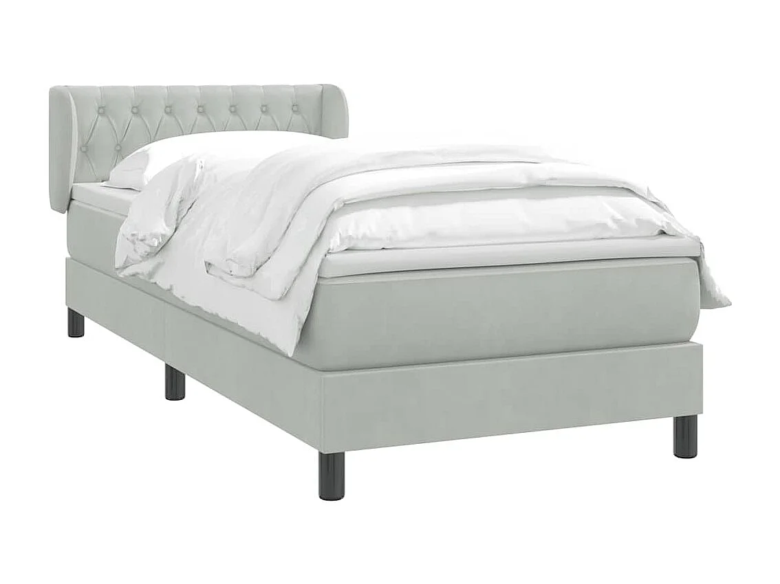 Cama box spring con colchón terciopelo gris claro 80x210 cm