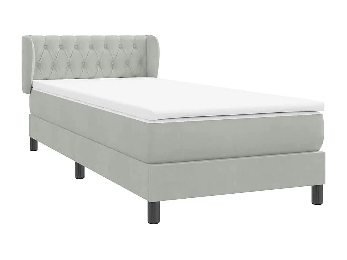 Cama box spring con colchón terciopelo gris claro 80x210 cm