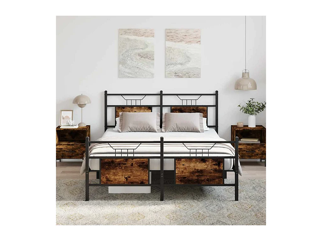 Cadre de lit sans matelas chêne fumé 140x200 cm bois ingénierie