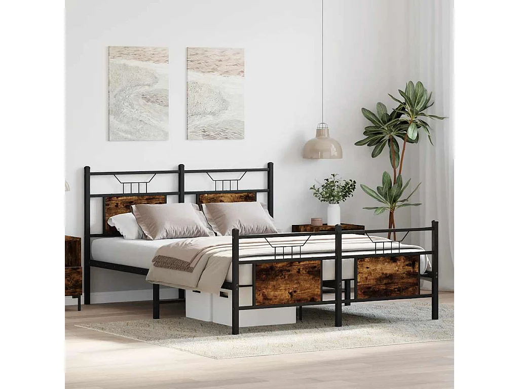 Cadre de lit sans matelas chêne fumé 140x200 cm bois ingénierie