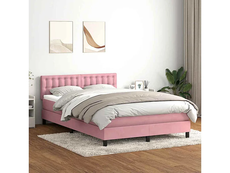 Cama box spring com colchão 160x210 cm veludo rosa