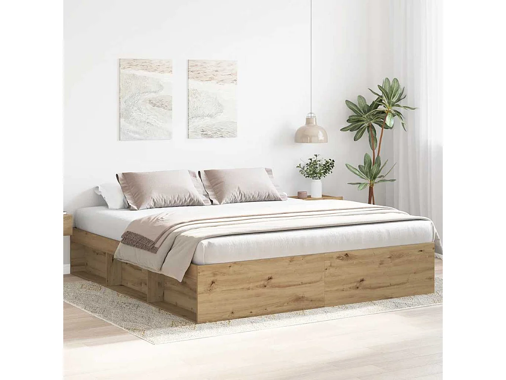 Cadre de lit sans matelas chêne artisanal 200x200 cm
