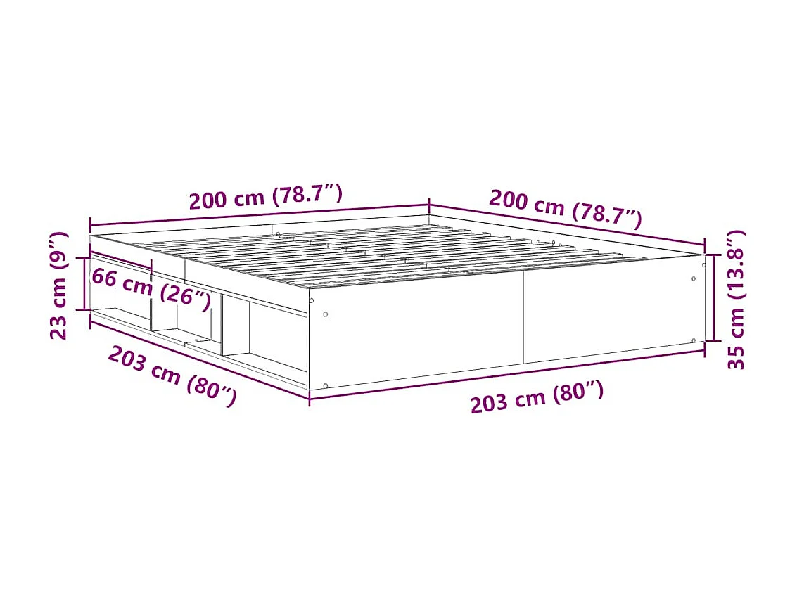 Cadre de lit sans matelas chêne artisanal 200x200 cm