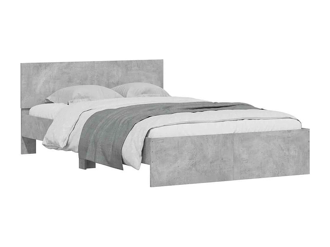 Estrutura cama cabeceira e luzes LED 140x200cm cinzento cimento