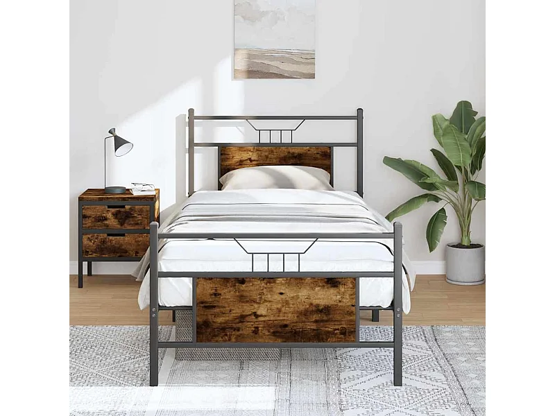 Cadre de lit sans matelas chêne fumé 75x190cm bois d'ingénierie