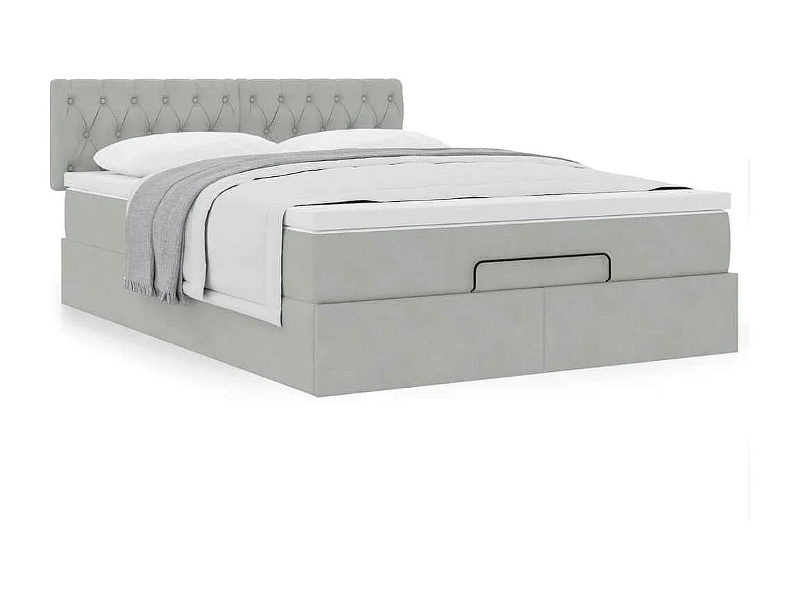 Estrutura de cama otomana com colchão 140x190 cm cinzento claro