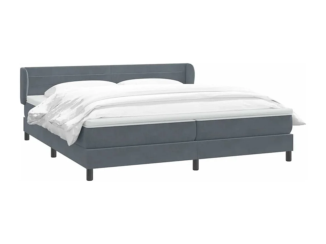 Cama box spring con colchones terciopelo gris oscuro 180x210 cm