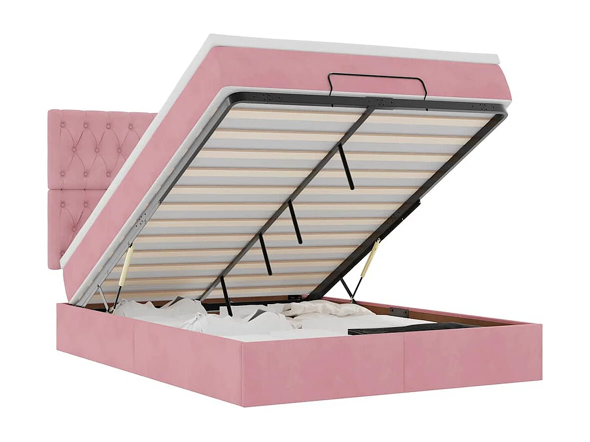 Estrutura de cama otomana com colchões 140x200 cm veludo rosa