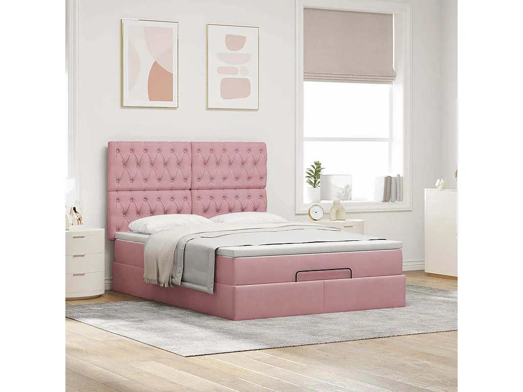 Estrutura de cama otomana com colchões 140x200 cm veludo rosa