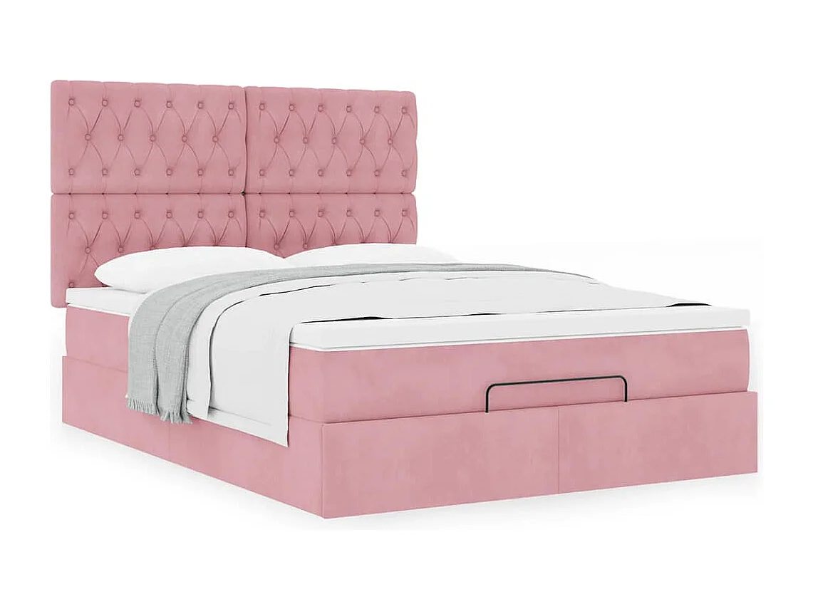 Estrutura de cama otomana com colchões 140x200 cm veludo rosa
