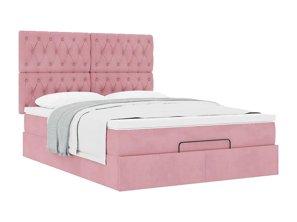 Estrutura de cama otomana com colchões 140x200 cm veludo rosa