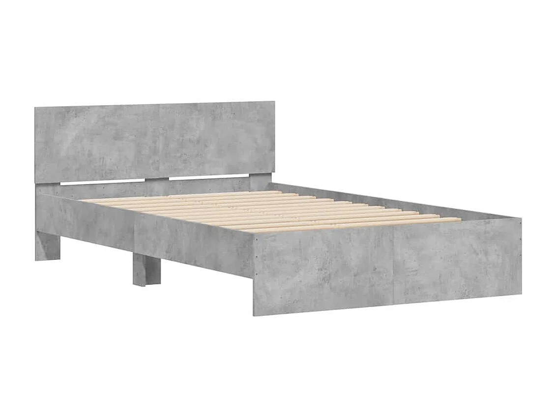 Cadre de lit avec tête de lit et LED gris béton 140x190 cm