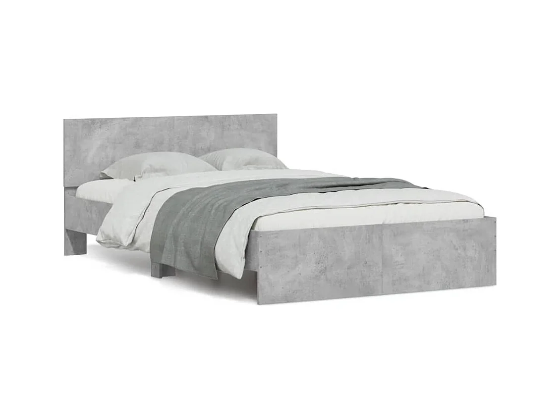 Cadre de lit avec tête de lit et LED gris béton 140x190 cm