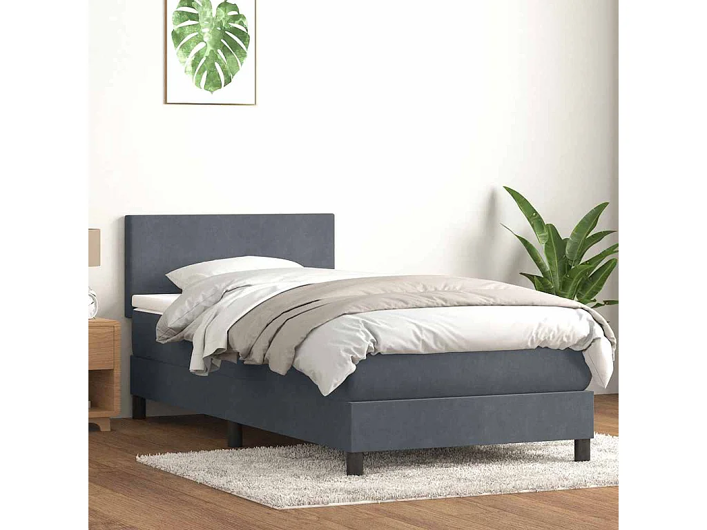 Cama box spring con colchón terciopelo gris oscuro 90x210 cm