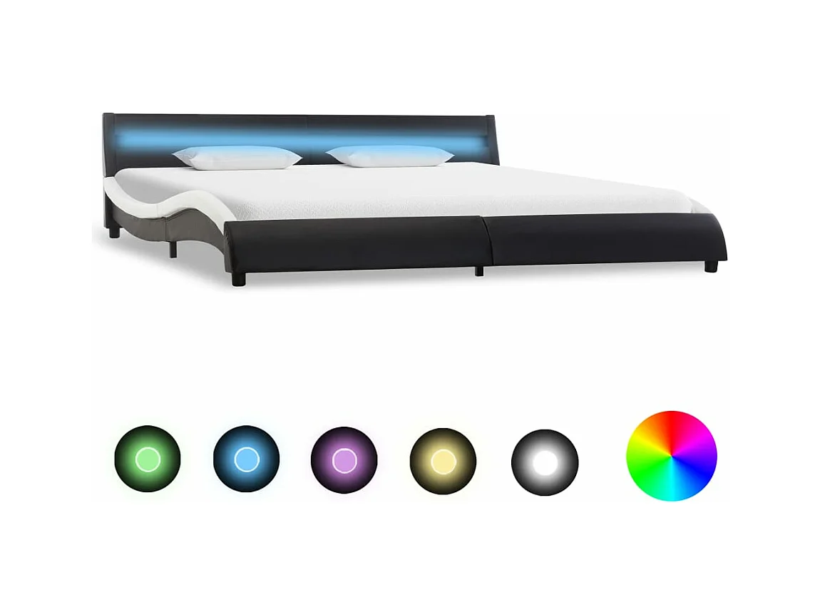 Cadre de lit avec LED Noir et blanc Similicuir 180 x 200 cm