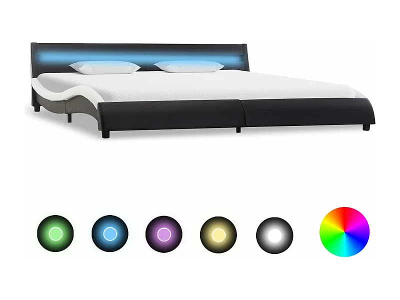 Cadre de lit avec LED Noir et blanc Similicuir 180 x 200 cm