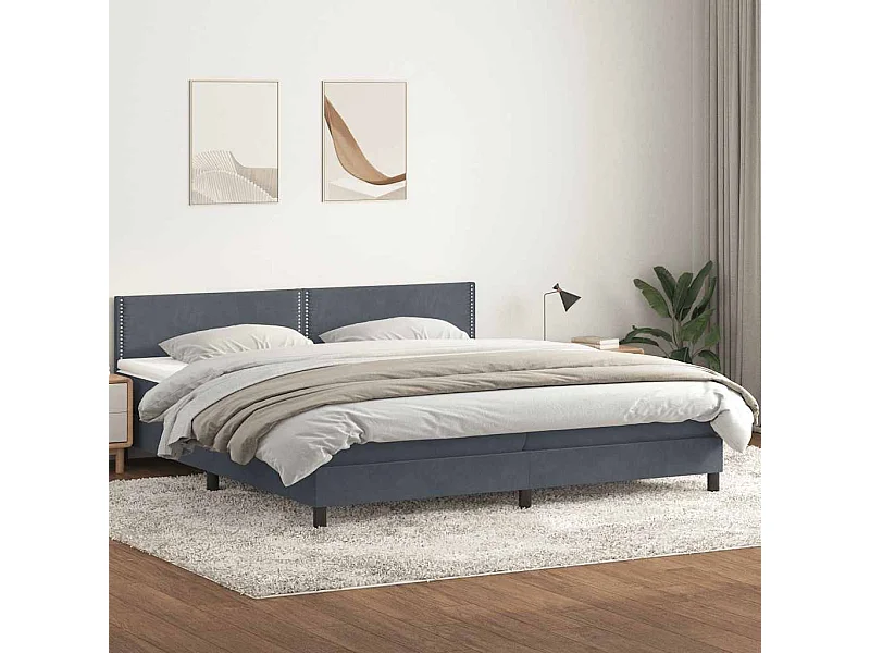 Cama box spring con colchón terciopelo gris oscuro 180x220 cm