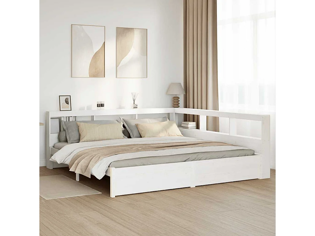Cama com estante sem colchão 200x200 cm pinho maciço branco