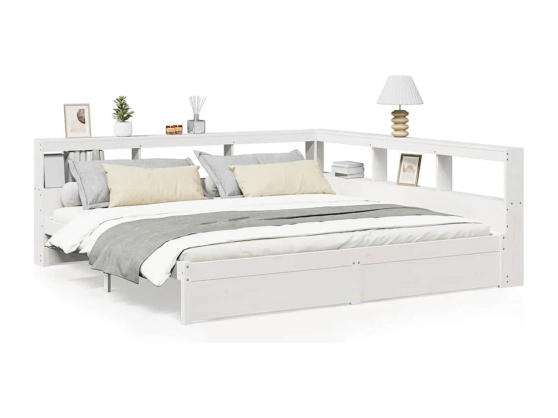 Bed met boekenkast zonder matras grenenhout wit 200x200 cm