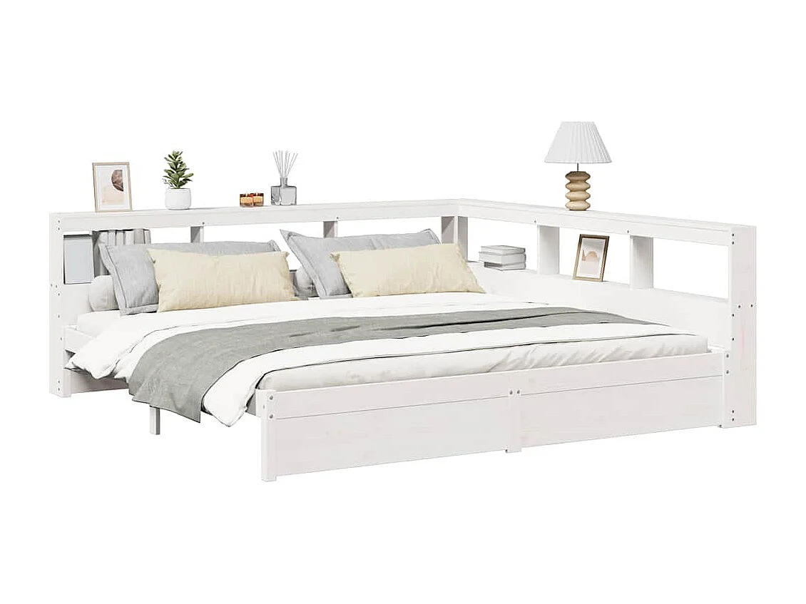 Bed met boekenkast zonder matras grenenhout wit 200x200 cm