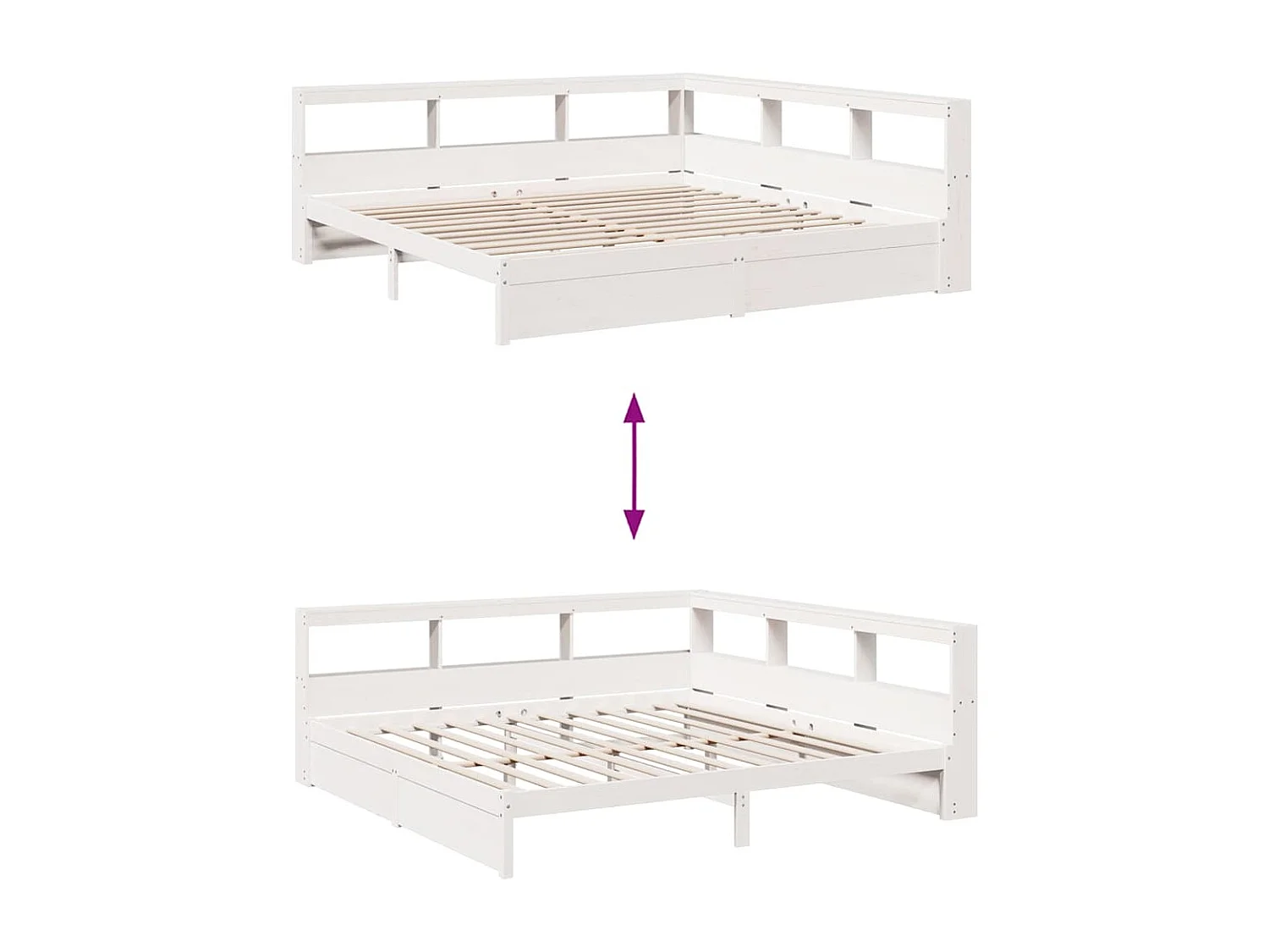 Bed met boekenkast zonder matras grenenhout wit 200x200 cm