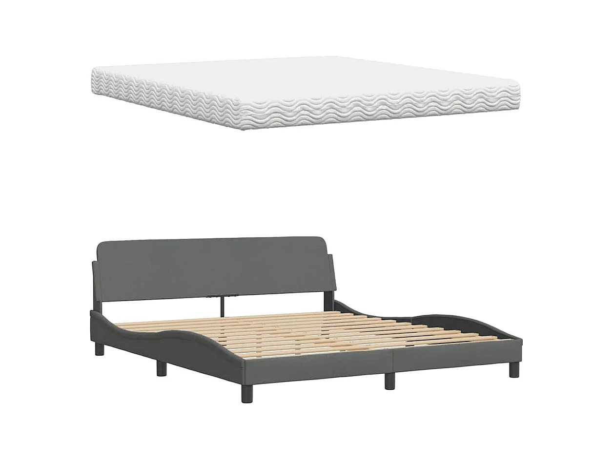 Cama con colchón de tela gris oscuro 180x200 cm