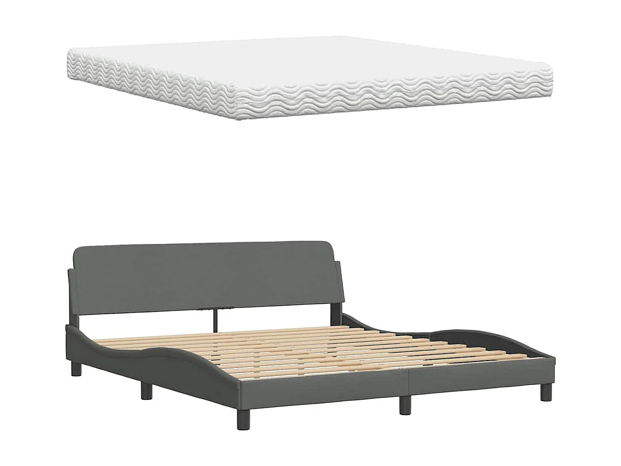 Cama com colchão 180x200 cm tecido cinzento-escuro