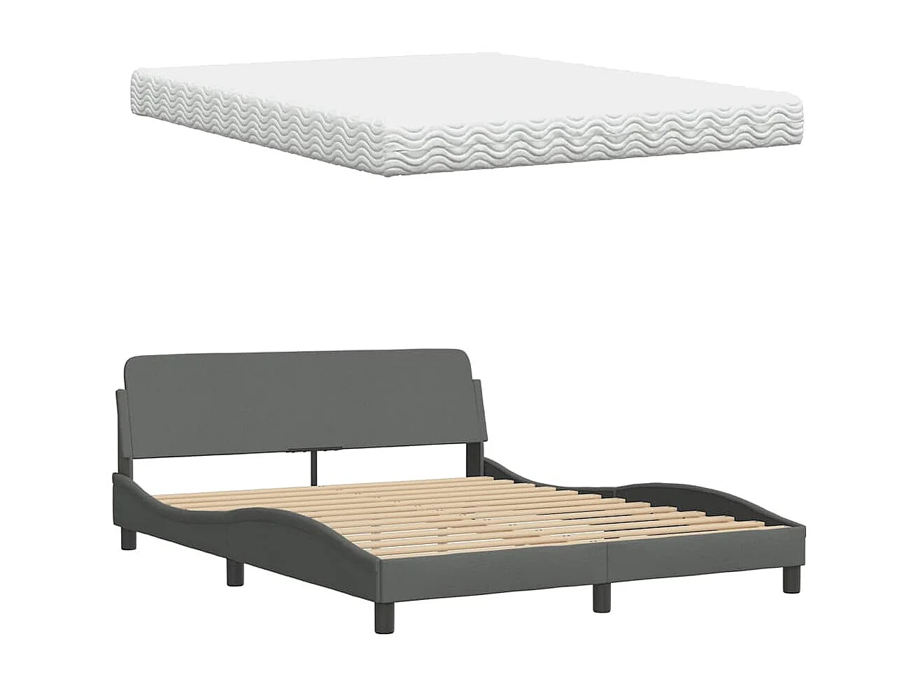 Cama con colchón de tela gris oscuro 160x200 cm