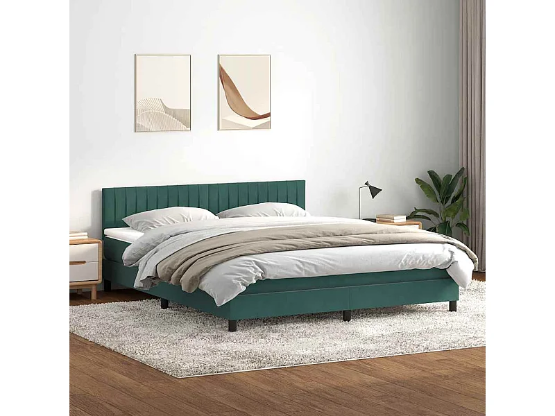 Cama box spring con colchón terciopelo verde oscuro 180x210 cm