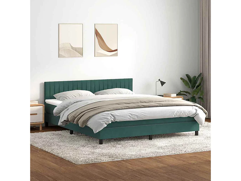 Cama box spring con colchón terciopelo verde oscuro 180x210 cm