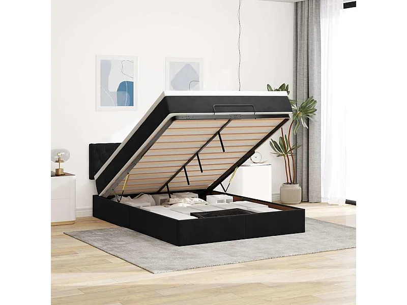 Ottoman bed met matras 140x190cm fluweel zwart