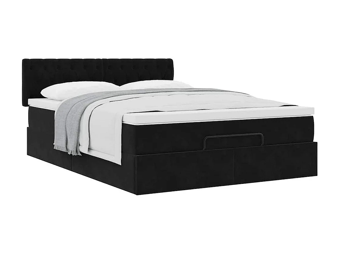 Cadre de lit ottoman avec matelas noir 140x190 cm velours