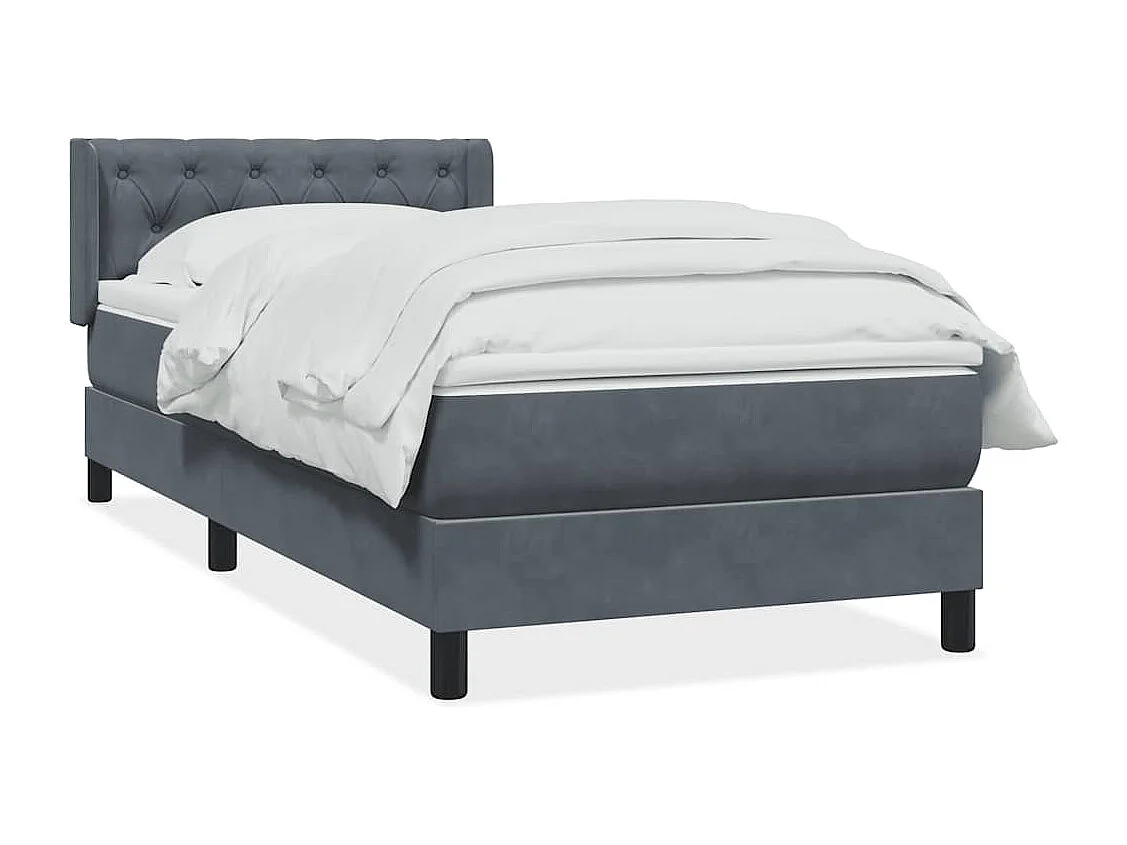 Cama box spring con colchón terciopelo gris oscuro 80x210 cm