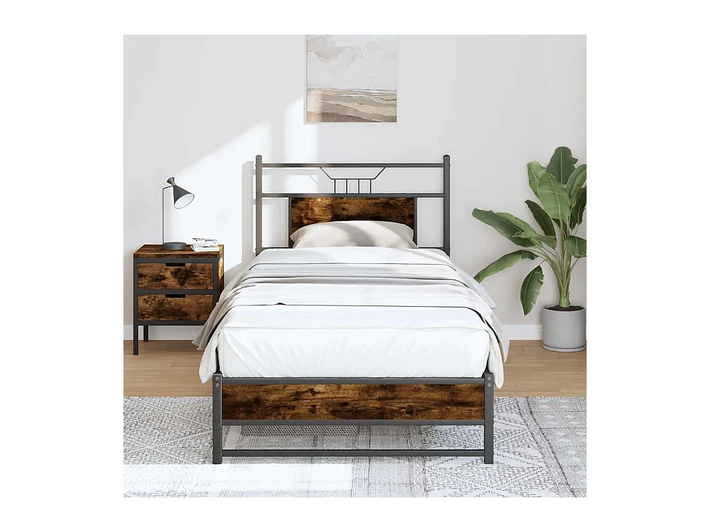 Cadre de lit sans matelas chêne fumé 90x190cm bois d'ingénierie